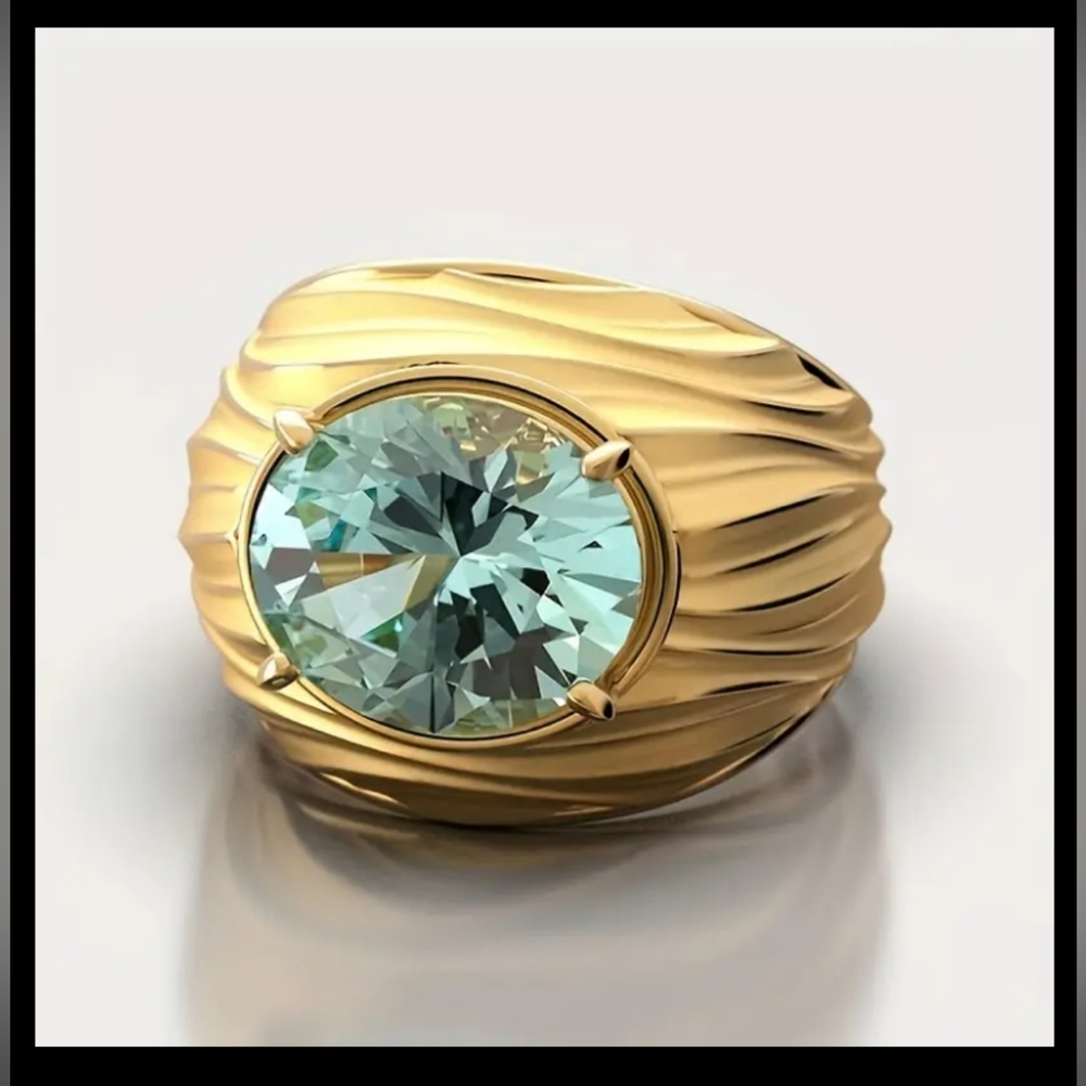 Gorgeous ocean waves dome ring, simulated Aquamarine, Sz.13